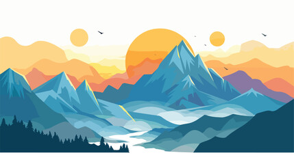 Mountain view of the afternoon sky. The flat design fo - obrazy, fototapety, plakaty