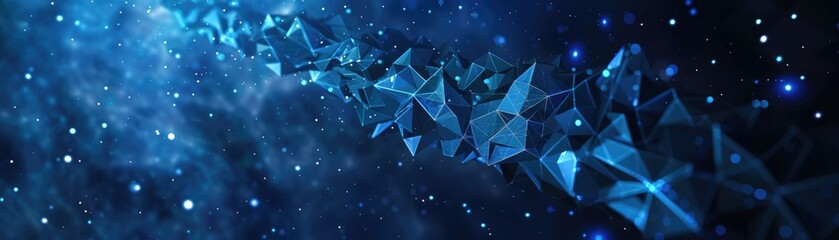 Midnight blue triangle polygons shaping a deep space nebula, abstract and mystic scifi in 3D - obrazy, fototapety, plakaty