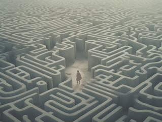 Solitary Figure Lost in Intricate Labyrinth of Life s Challenges and Choices
