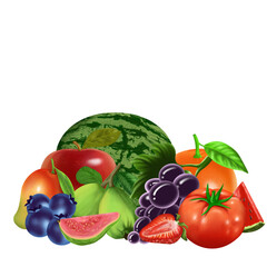 Group of tropical fresh fruits  isolated on transparent  background