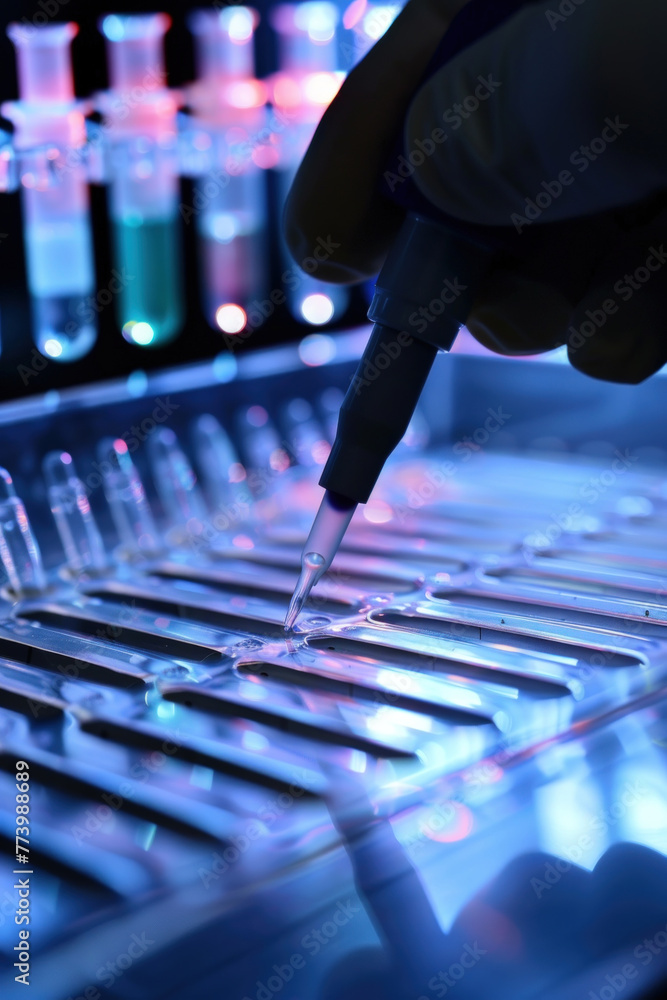 Poster a person is using a pipe to conduct a substance test in a laboratory setting