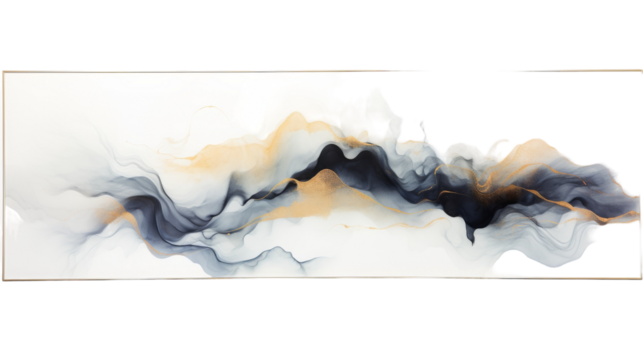 Abstract painting featuring dynamic interplay of black and white colors in fluid, rhythmic movements