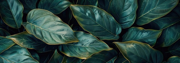 Mysterious Dark Green Leaves: Inspired by Chinese Art - obrazy, fototapety, plakaty