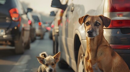 Unfriendly Stray Dogs on Busy Traffic Road