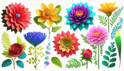 Fototapeten Whimsical Wonderland: Vibrant 3D Render of Digital Illustration with Vivid Paper Flowers" © Adhoora