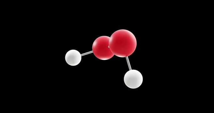 Hydrogen peroxide molecule, rotating 3D model of antiseptic, looped video on a black background