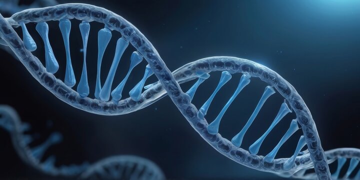 chromosomal dna strand on blue background, close up