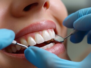 A close-up of a person receiving dental veneers to improve the appearance of their smile