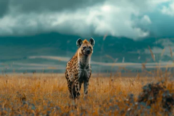 Fotobehang a hyena standing in the grass © ananda