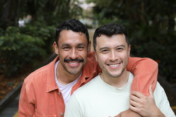 Gorgeous interracial gay couple close up 