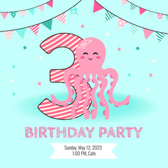 Birthday invitation with cute octopus