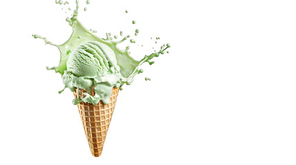 Pistachio ice cream cone. PNG file of isolated cutout object on transparent background.