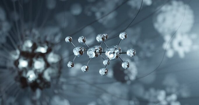 Pentane rotating 3d molecule, molecular structure of alkane, seamless video