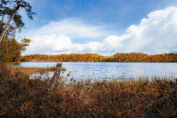 beautiful autumna lake scenery in finland