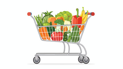 Supermarket cart filled with vegetables. The concept o