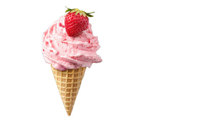 Strawberry ice cream cone. PNG file of isolated cutout object on transparent background.