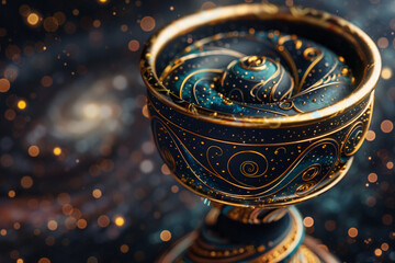 Imagine a trophy design inspired by celestial motifs, with swirling patterns and radiant accents...
