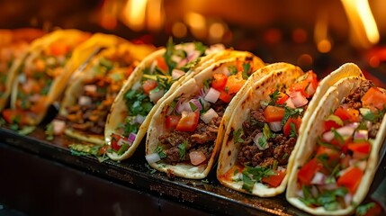 Mexican Street Tacos: A dynamic shot of street tacos being prepared, showcasing the flavors and authenticity of Mexican street food.