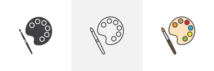 Artist's Color Mixing Icon Set with Paint Tubes, Mixing Trays, and Color Wheels