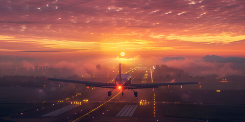 Airplane at the sunrise. generative ai 