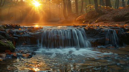 Forest Haven: Nature's beauty depicted in spring illustration with a peaceful forest lake.