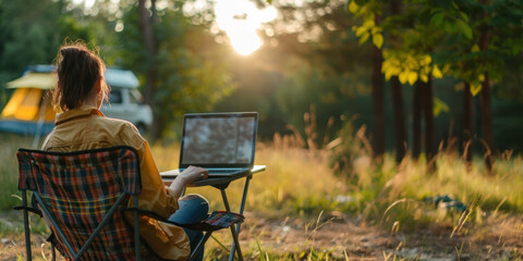Camper van in the nature, freelance, digital nomad life