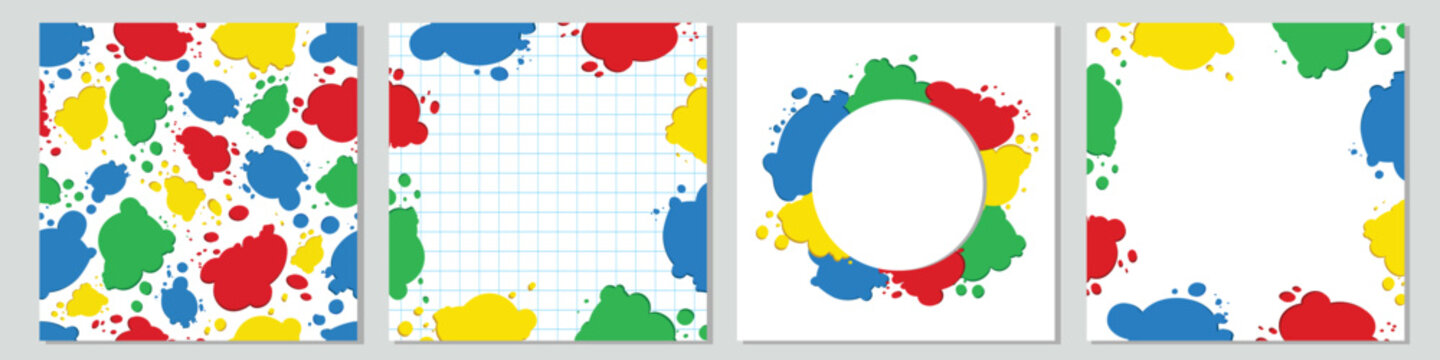 Vector Colorful Back to School or Teacher's day Banner Template Educational Concept for New School Term School Bag with Stationary Colorful Paint Splashes on Blank Math Pattern frame of colorful ink