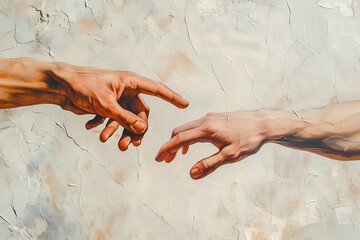 Painted image of human hands reaching out