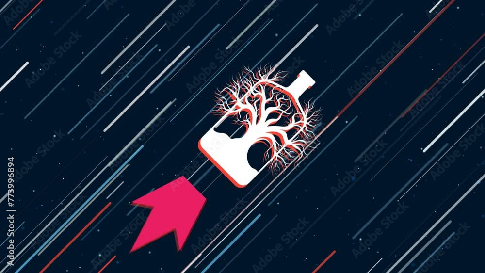 Poster mystical tree in bottle symbol flies through the universe on a jet propulsion. the symbol in the cen
