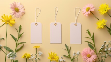 Flat Lay of Minimalist Sale Tags with Empty Space in Middle

