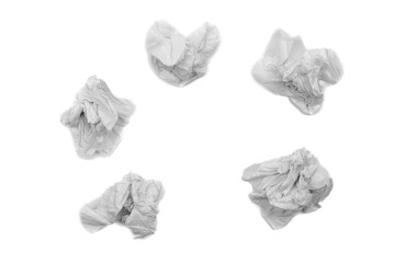 Set of crumpled tissue paper. Used screwed paper tissue isolated on white background. Personal...