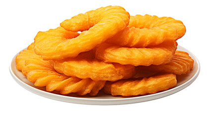 A white plate overflows with golden Cheetos on a pristine white table