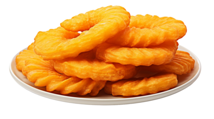 A white plate overflows with golden Cheetos on a pristine white table