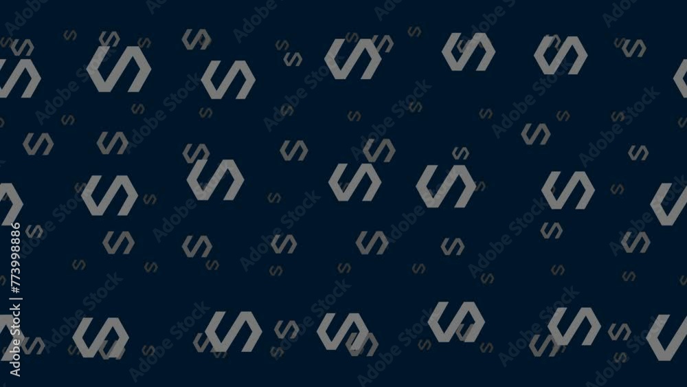 Poster polymer symbols float horizontally from left to right. parallax fly effect. floating symbols are loc