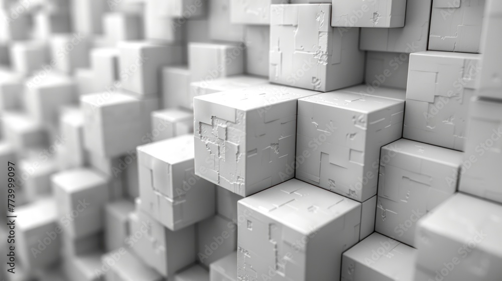 Poster random offset white square cube boxes block background