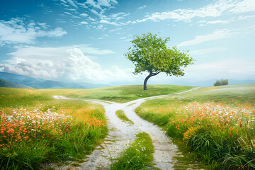 Concept of decision or choice with crossroads