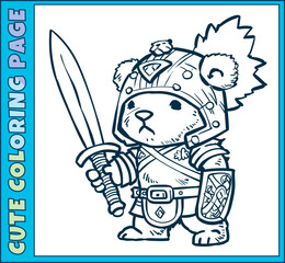 Power of the bear with fun and challenging coloring page of a mighty bear warrior in full armor, wielding a mighty sword cartoon vector illustration. This coloring page is perfect for kids of all ages
