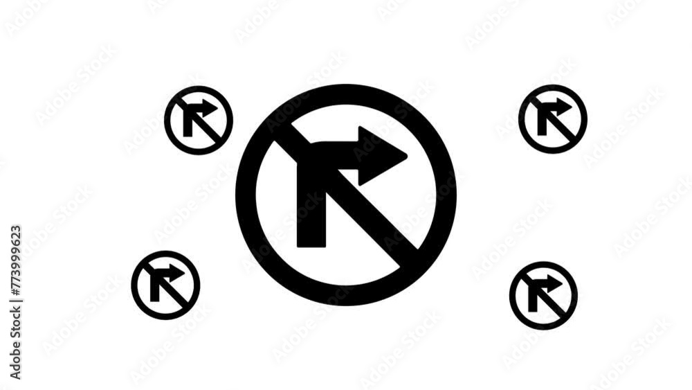 Poster zoom in and out animation the no right turn symbol. large black symbol in the center and four small 