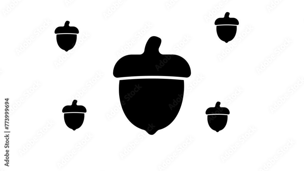 Poster zoom in and out animation the acorn symbol. large black symbol in the center and four small symbols 