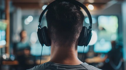 Man Wearing Headphones Training in Gym