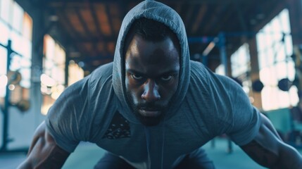 Black Man Doing Push Ups in Gym