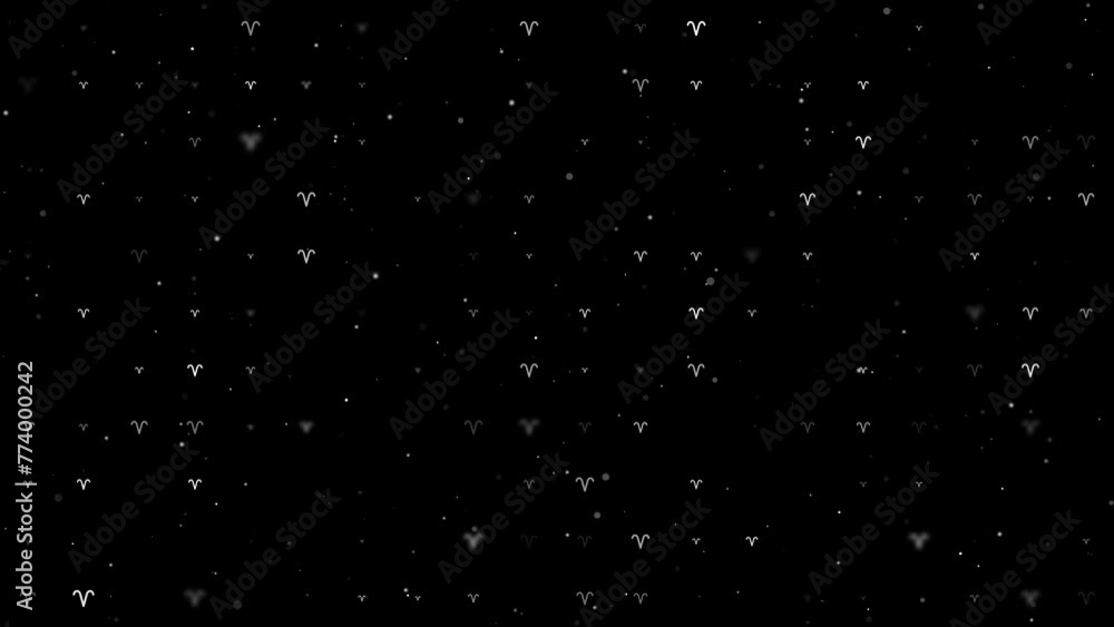 Poster template animation of evenly spaced zodiac aries symbols of different sizes and opacity. animation o