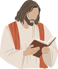 Jesus reads the scriptures, boho silhouette, christian vector illustration