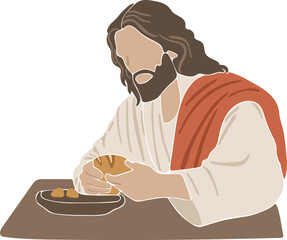 Jesus breaks the bread, the last supper, boho silhouette, christian vector illustration