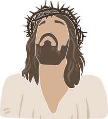 Jesus with the crown of thorns, boho silhouette, christian vector illustration	