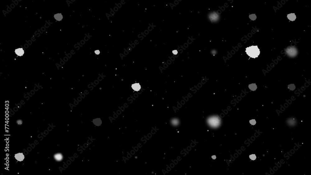 Poster template animation of evenly spaced aspen leafs of different sizes and opacity. animation of transpa