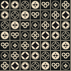 Vintage retro seamless pattern design geometric circle shapes black and white