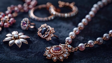 Elegant jewelry pieces displayed against a dark velvet background to enhance the beauty of the accessories.