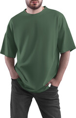 Mockup green T-shirt on a man PNG, front view