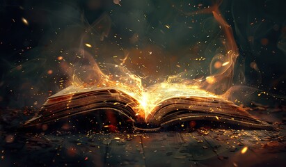Enchanted book emitting light. The concept of magic and mystery.